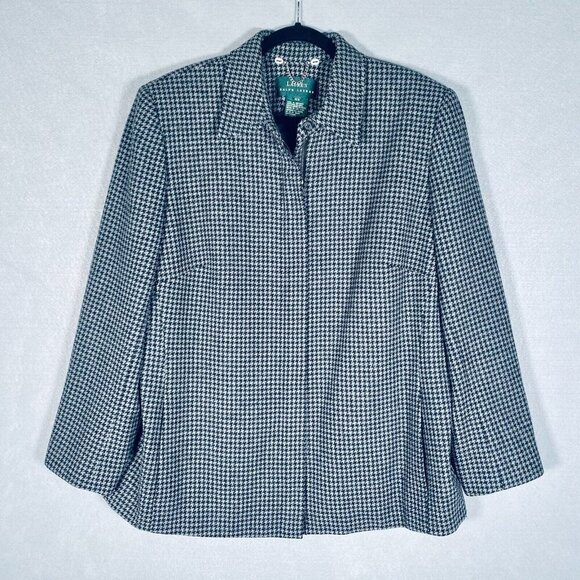 Lauren Ralph Lauren Jacket Womens 16W Gray Wool Full Zip Houndstooth Coat - Picture 2 of 13